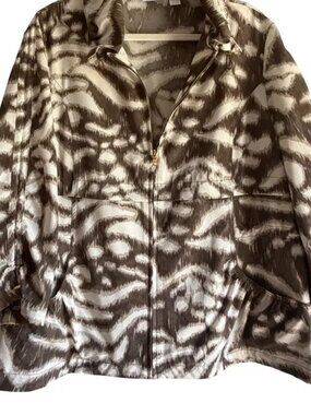 Chico's Zenergy Print Full Zip Jacket 3/4 Ruched Sleeve Drawstring Waist & Neck